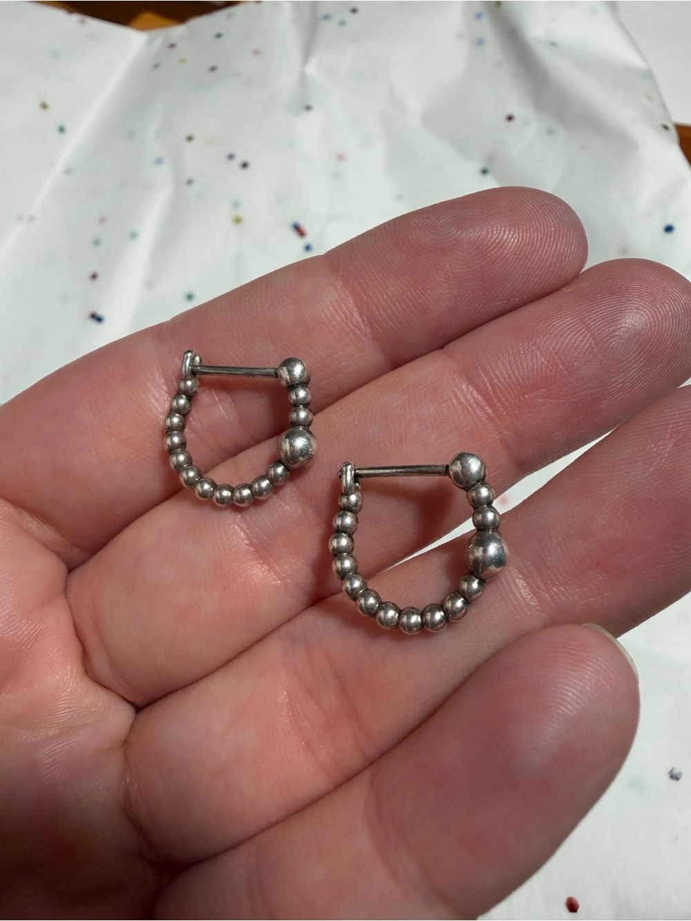 Pandora Beaded Hoop Silver Tone Earrings